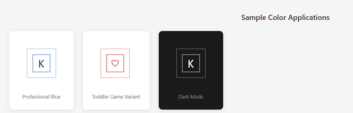 Sample color applications including toddler variant